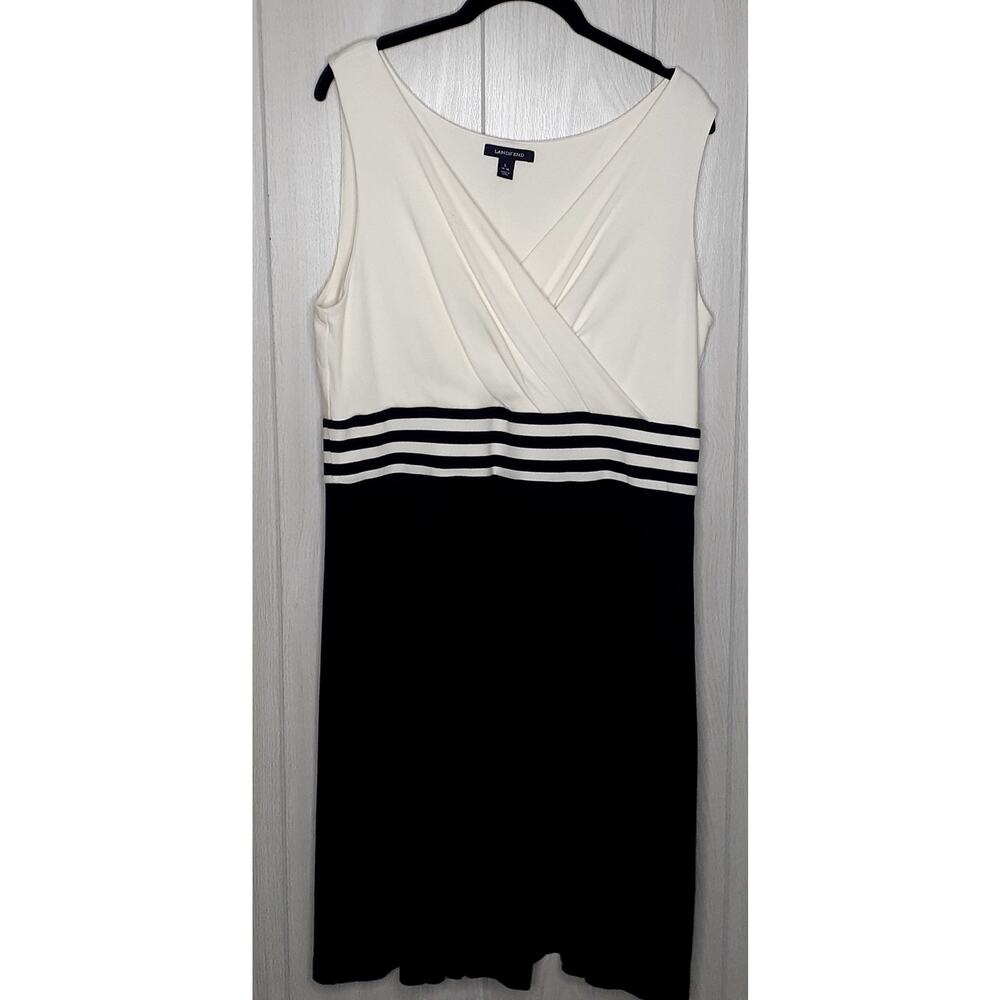 Lands' End Sleeveless Crossover  Black and White Dress Size Large